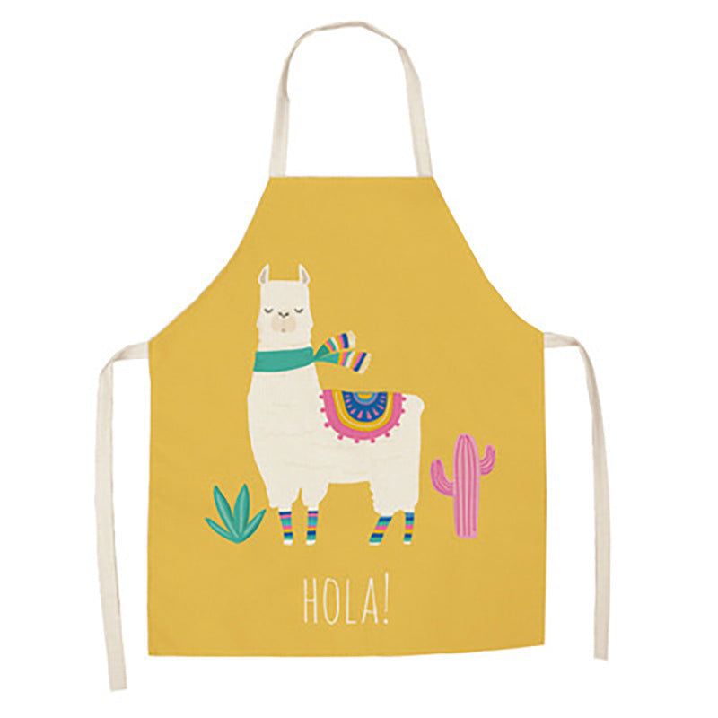 Tablier en coton-lin motif alpaga et cactus