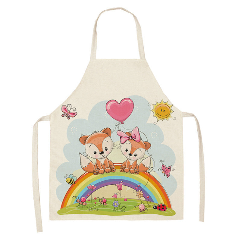 Tablier de cuisine en coton-lin motif renard arc-en-ciel kawaii