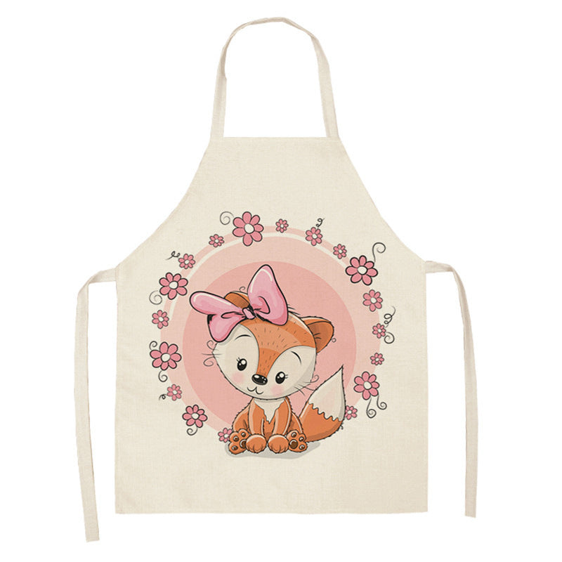 Tablier de cuisine en coton-lin motif renard arc-en-ciel kawaii
