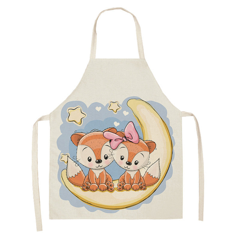 Tablier de cuisine en coton-lin motif renard arc-en-ciel kawaii