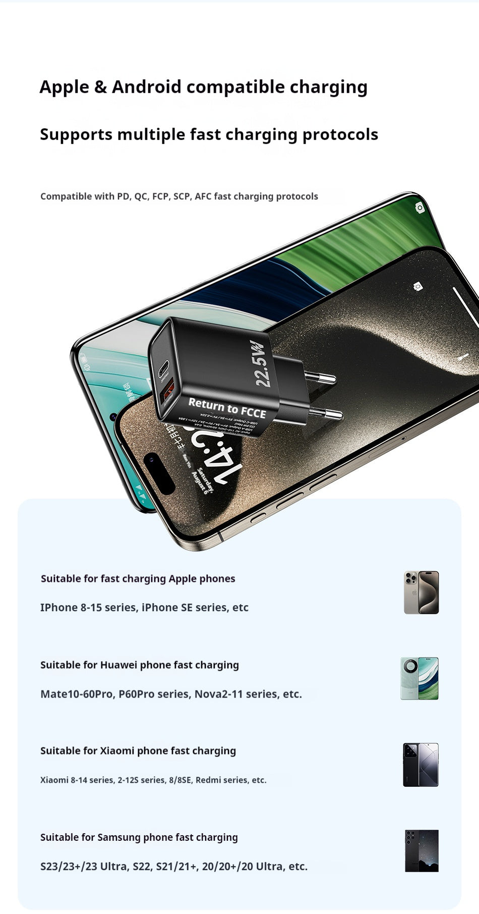 Chargeur rapide 22,5 W / 20 W (prise EU) AWEI