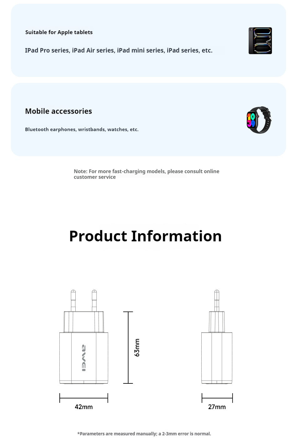 Chargeur rapide 22,5 W / 20 W (prise EU) AWEI