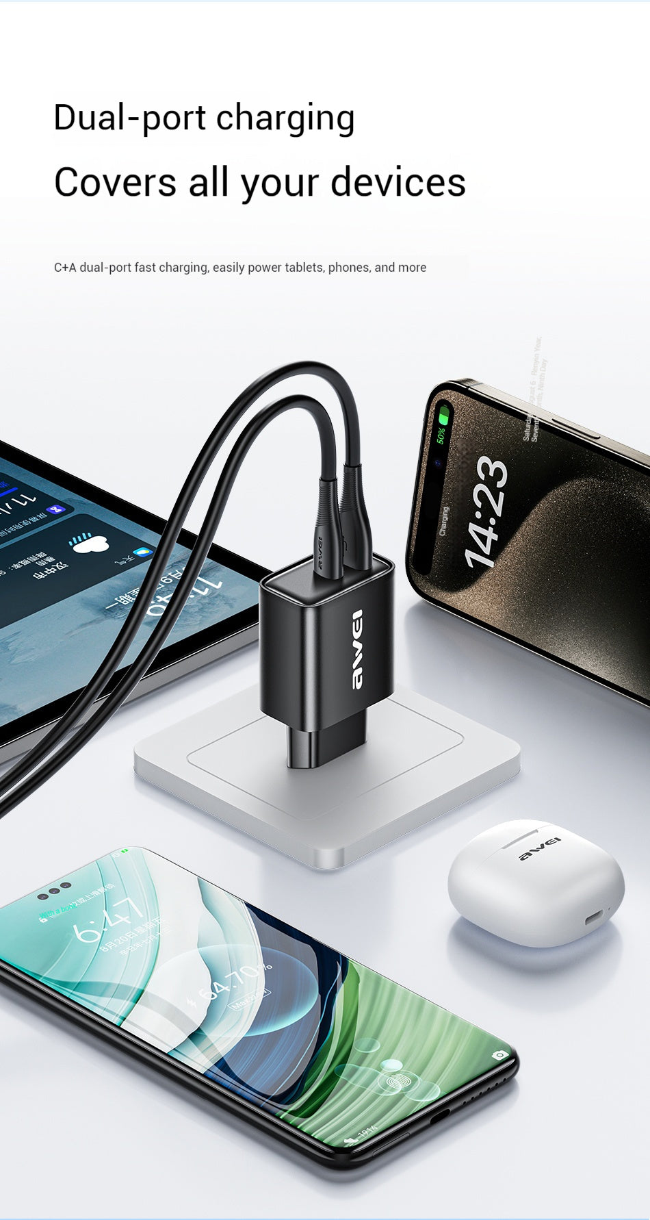 Chargeur rapide 22,5 W / 20 W (prise EU) AWEI