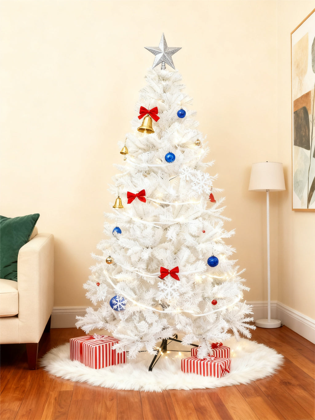 Sapin de Noël Blanc – PARTYGO – 150 cm / 180 cm / 210 cm