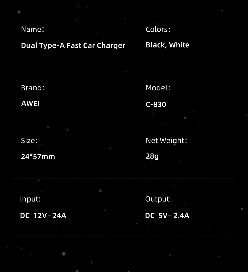 Chargeur de voiture double USB AWEI