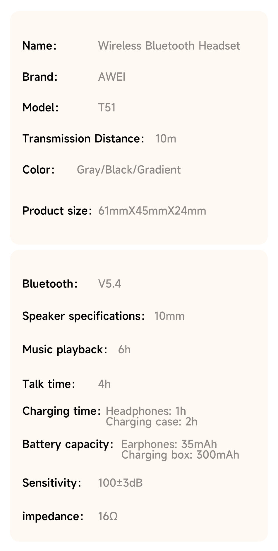 Écouteurs Bluetooth de sport True Wireless AWEI