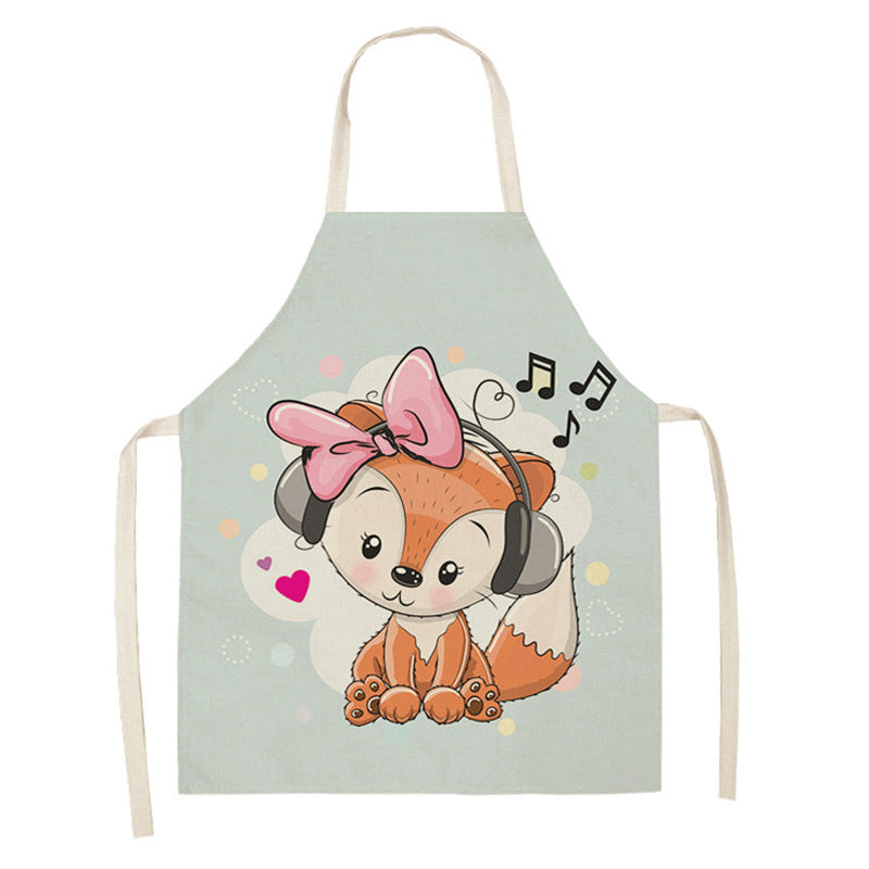 Tablier de cuisine en coton-lin motif renard arc-en-ciel kawaii