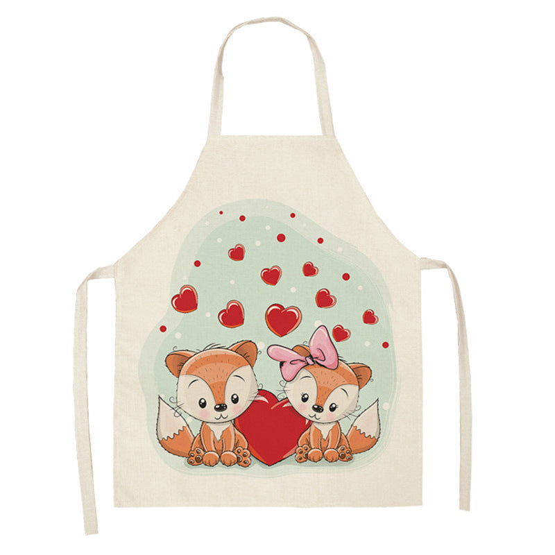 Tablier de cuisine en coton-lin motif renard arc-en-ciel kawaii