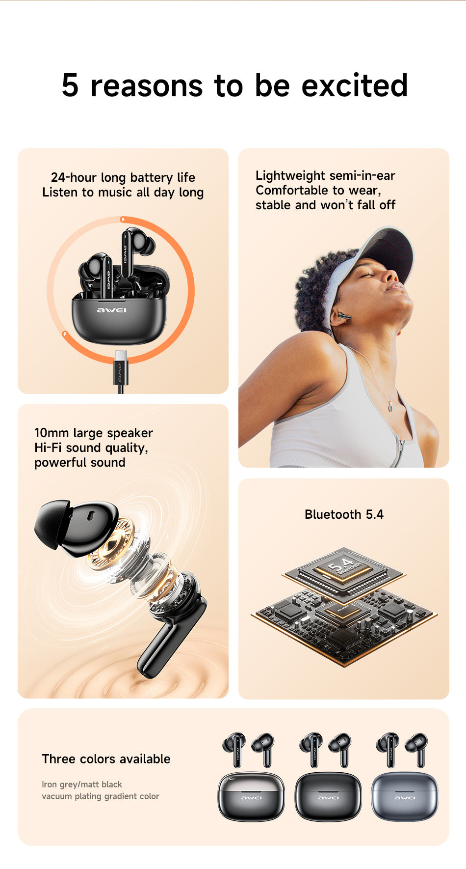 Écouteurs Bluetooth de sport True Wireless AWEI