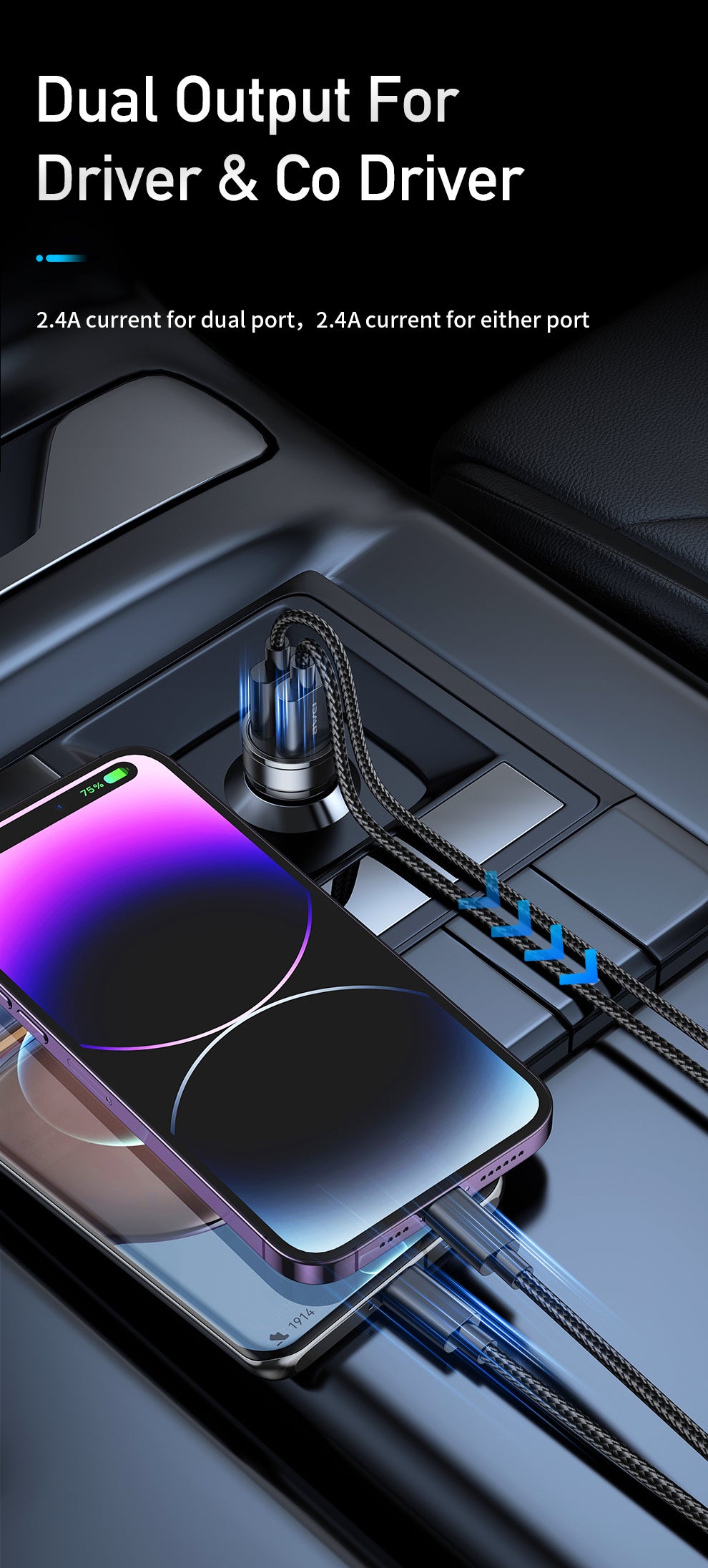 Chargeur de voiture double USB AWEI