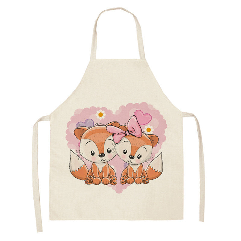 Tablier de cuisine en coton-lin motif renard arc-en-ciel kawaii