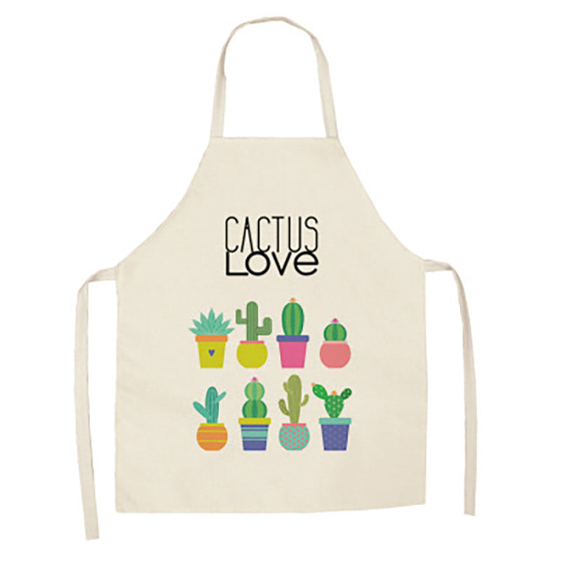 Tablier en coton-lin motif alpaga et cactus