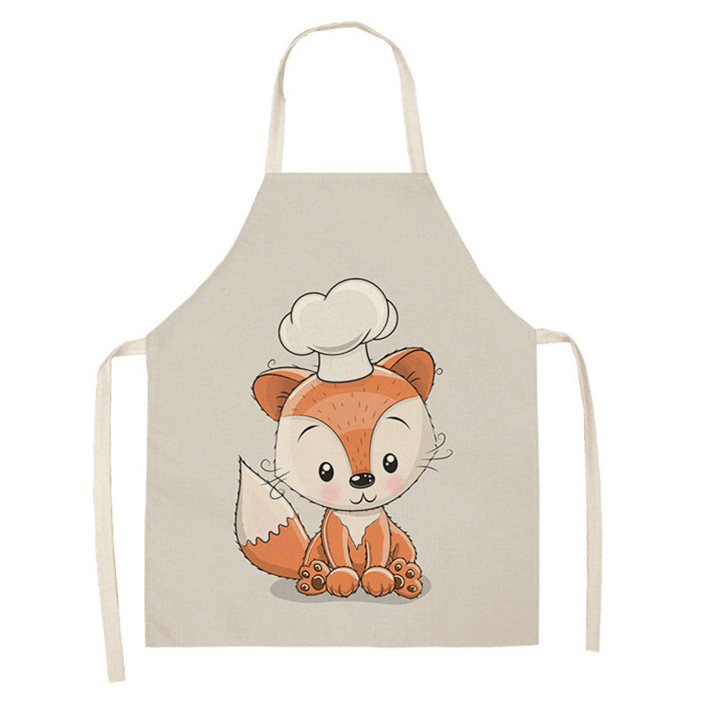 Tablier de cuisine en coton-lin motif renard arc-en-ciel kawaii