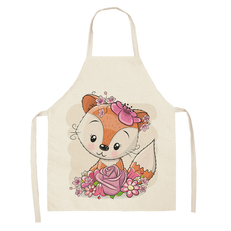 Tablier de cuisine en coton-lin motif renard arc-en-ciel kawaii