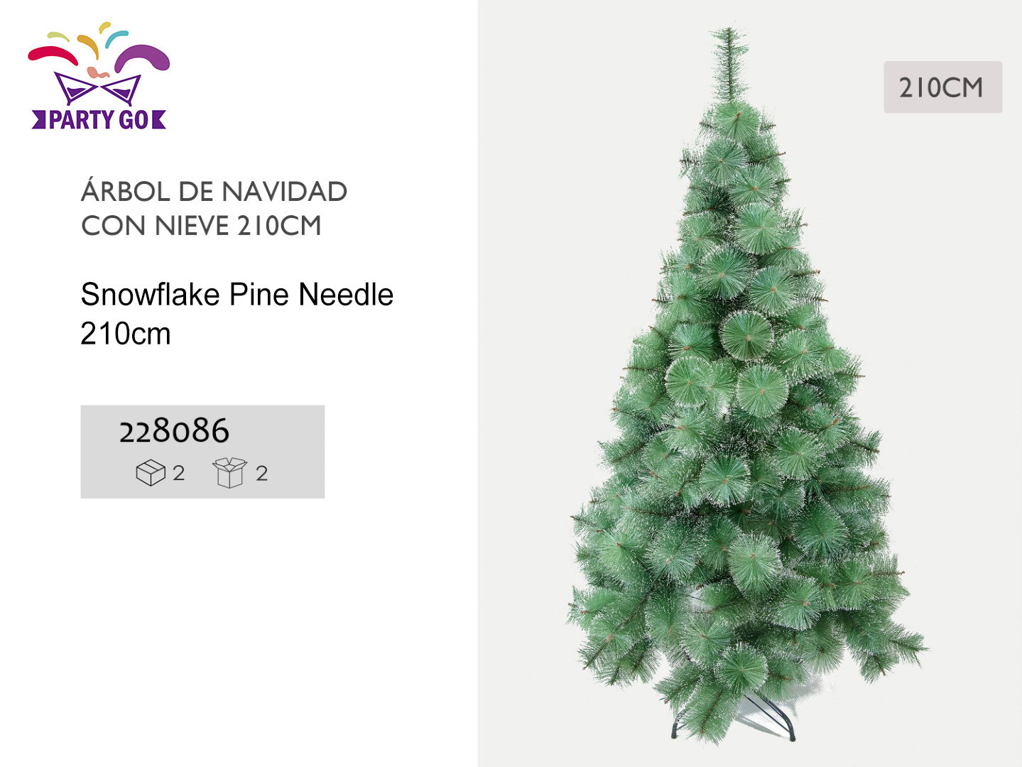 Sapin de Noël Vert PARTYGO – Aiguilles de Pin Effet Flocon – 210 cm