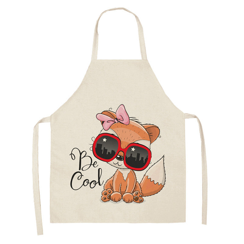 Tablier de cuisine en coton-lin motif renard arc-en-ciel kawaii