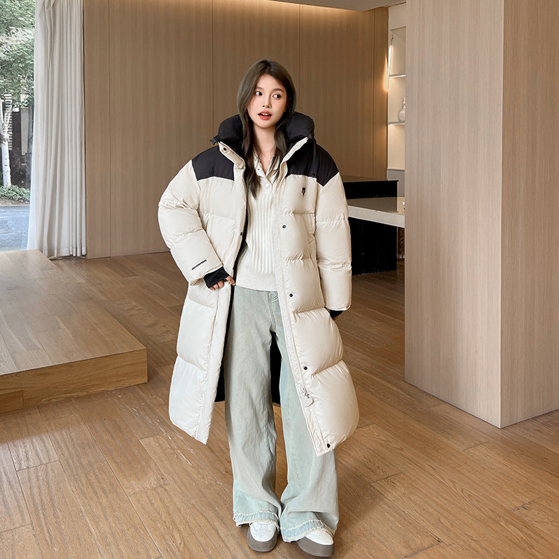 Manteau long matelassé, tendance et épais, type overknee.