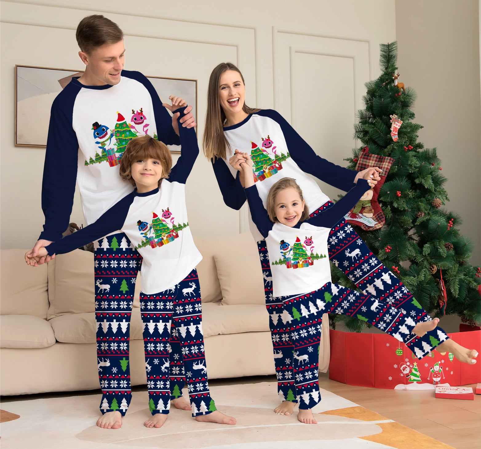 Pyjamas de Noël assortis pour la famille – Ensemble de nuit à manches longues pour couples, enfants et bébés