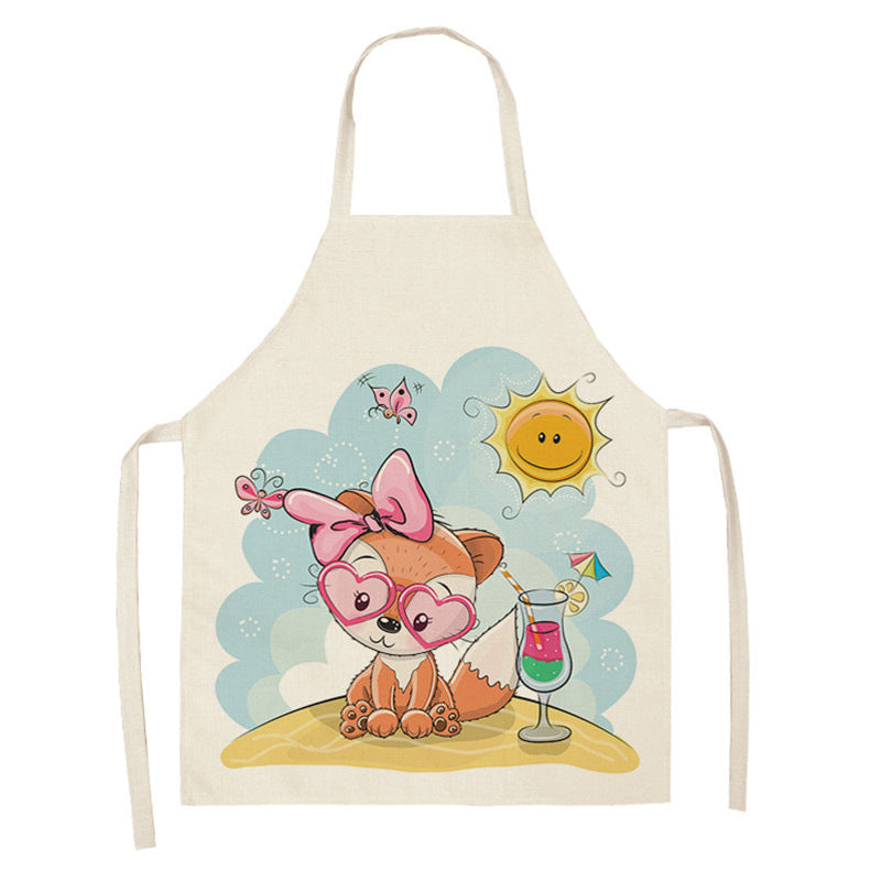 Tablier de cuisine en coton-lin motif renard arc-en-ciel kawaii