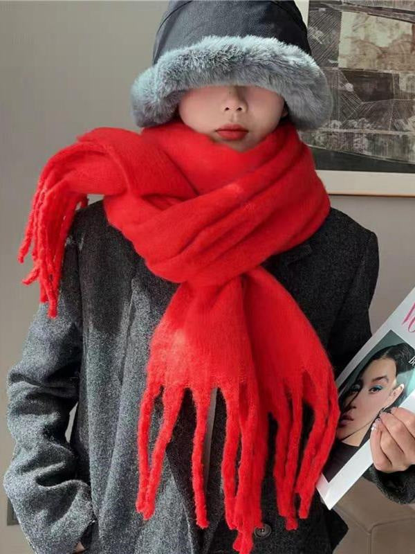 Écharpe pour femme en matière laineuse, unie, confortable, automne et hiver