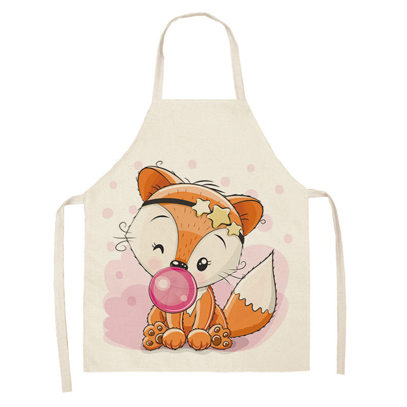 Tablier de cuisine en coton-lin motif renard arc-en-ciel kawaii