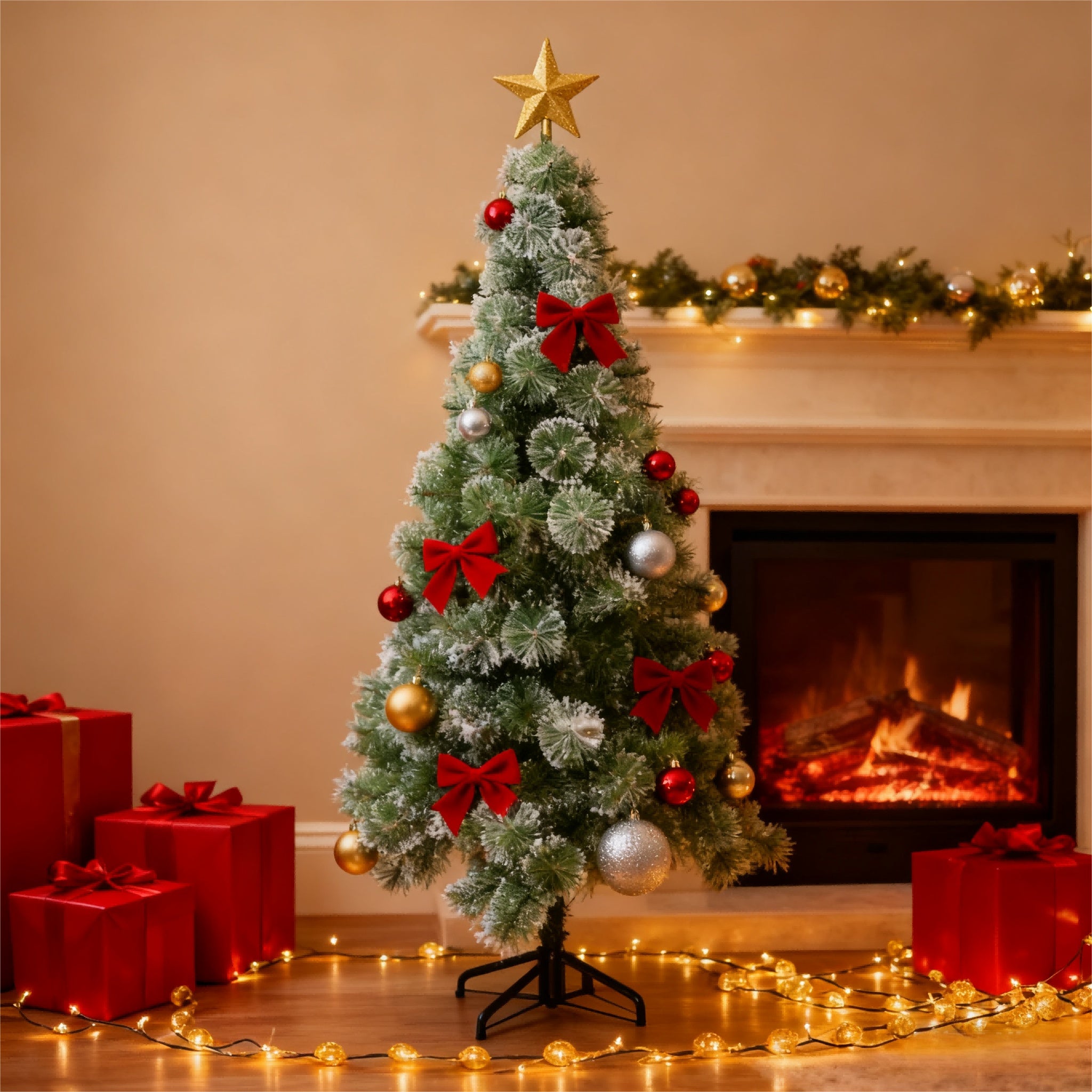 Sapin de Noël Vert PARTYGO – Aiguilles de Pin Effet Flocon – 210 cm