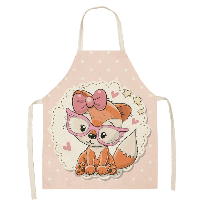 Tablier de cuisine en coton-lin motif renard arc-en-ciel kawaii