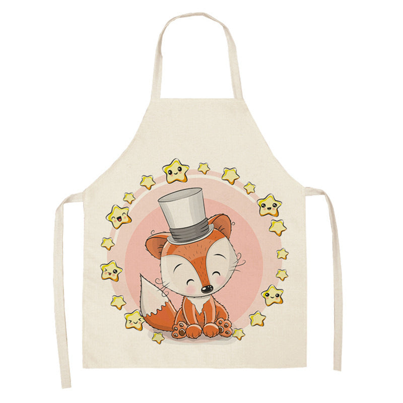 Tablier de cuisine en coton-lin motif renard arc-en-ciel kawaii