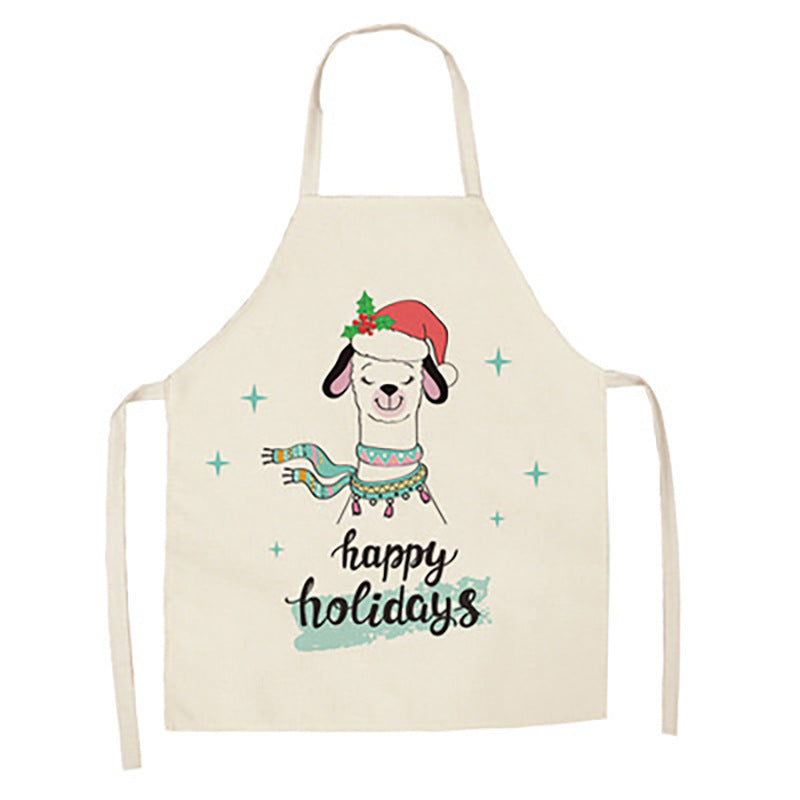 Tablier en coton-lin motif alpaga et cactus