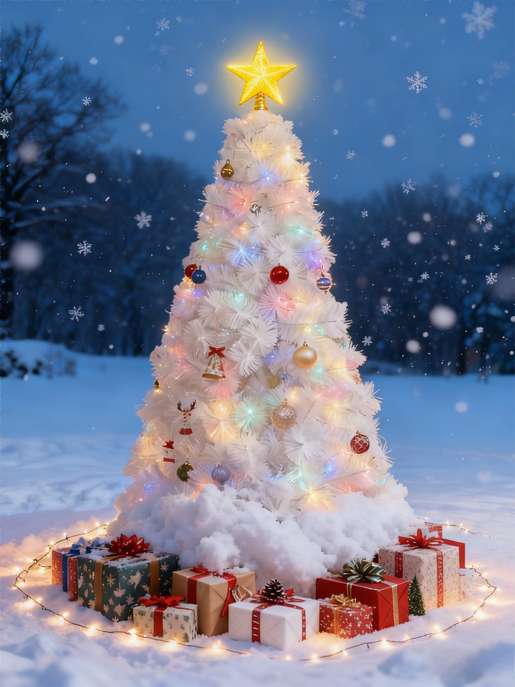 Sapin de Noël Blanc Multicolore – Aiguilles de Pin 12 cm – 150 cm / 180 cm / 210 cm