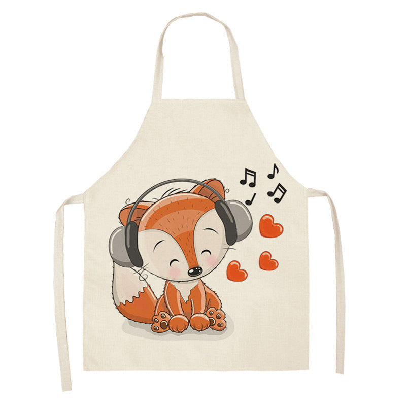 Tablier de cuisine en coton-lin motif renard arc-en-ciel kawaii