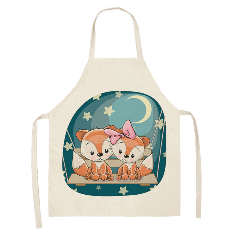 Tablier de cuisine en coton-lin motif renard arc-en-ciel kawaii