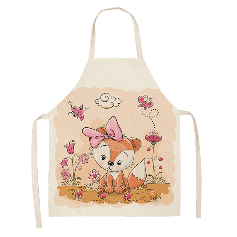 Tablier de cuisine en coton-lin motif renard arc-en-ciel kawaii