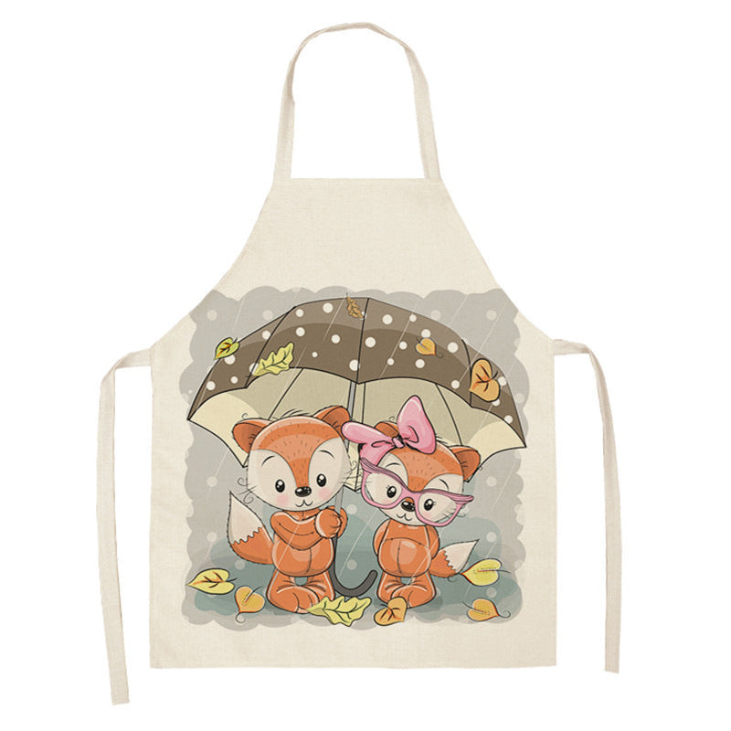 Tablier de cuisine en coton-lin motif renard arc-en-ciel kawaii