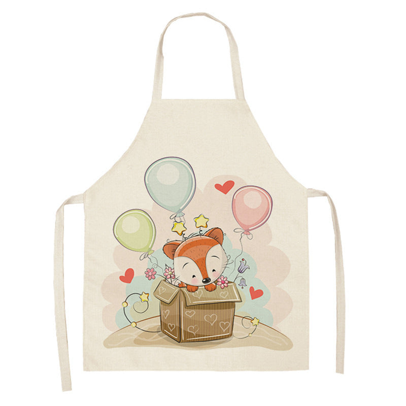 Tablier de cuisine en coton-lin motif renard arc-en-ciel kawaii